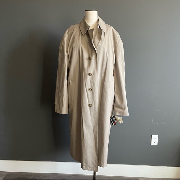 London Fog 42L Beige Long Trench Coat Classic Rain Topcoat Minimalist NWT - Picture 2 of 8